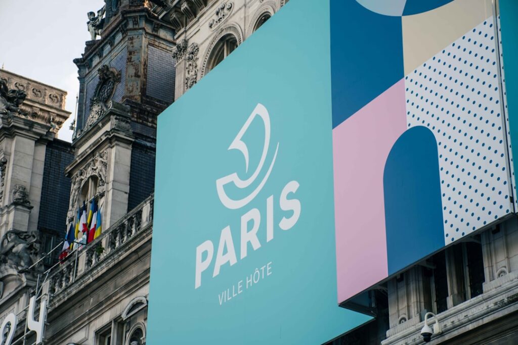 A building with a large sign on the side of it